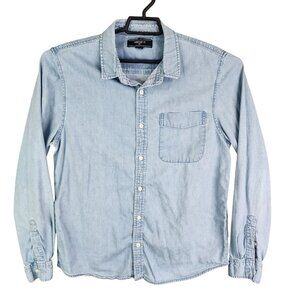 Mens Forever 21 Blue Denim Shirt Long Sleeve Button Up Front Pocket Size L
